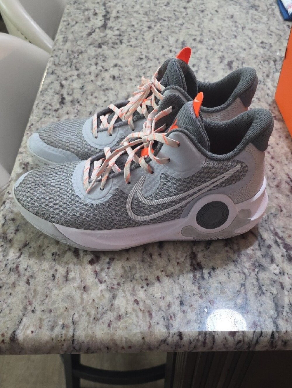 Nike Grey and Orange KD TREY 5 IX PURE PLATINUM Basketball Sneakers